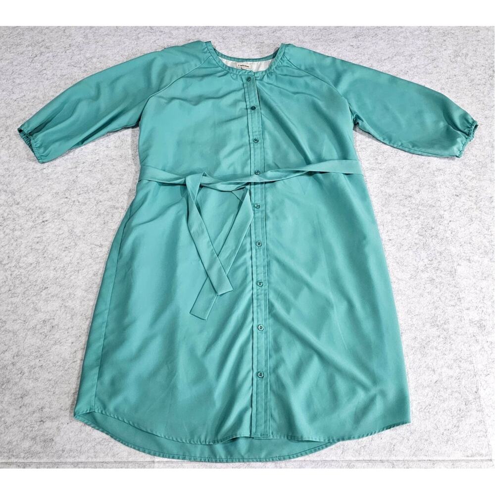 J. Peterman Co Shirt Dress Sea Green Midi Classic Brooklyn Belted Lined Sz L